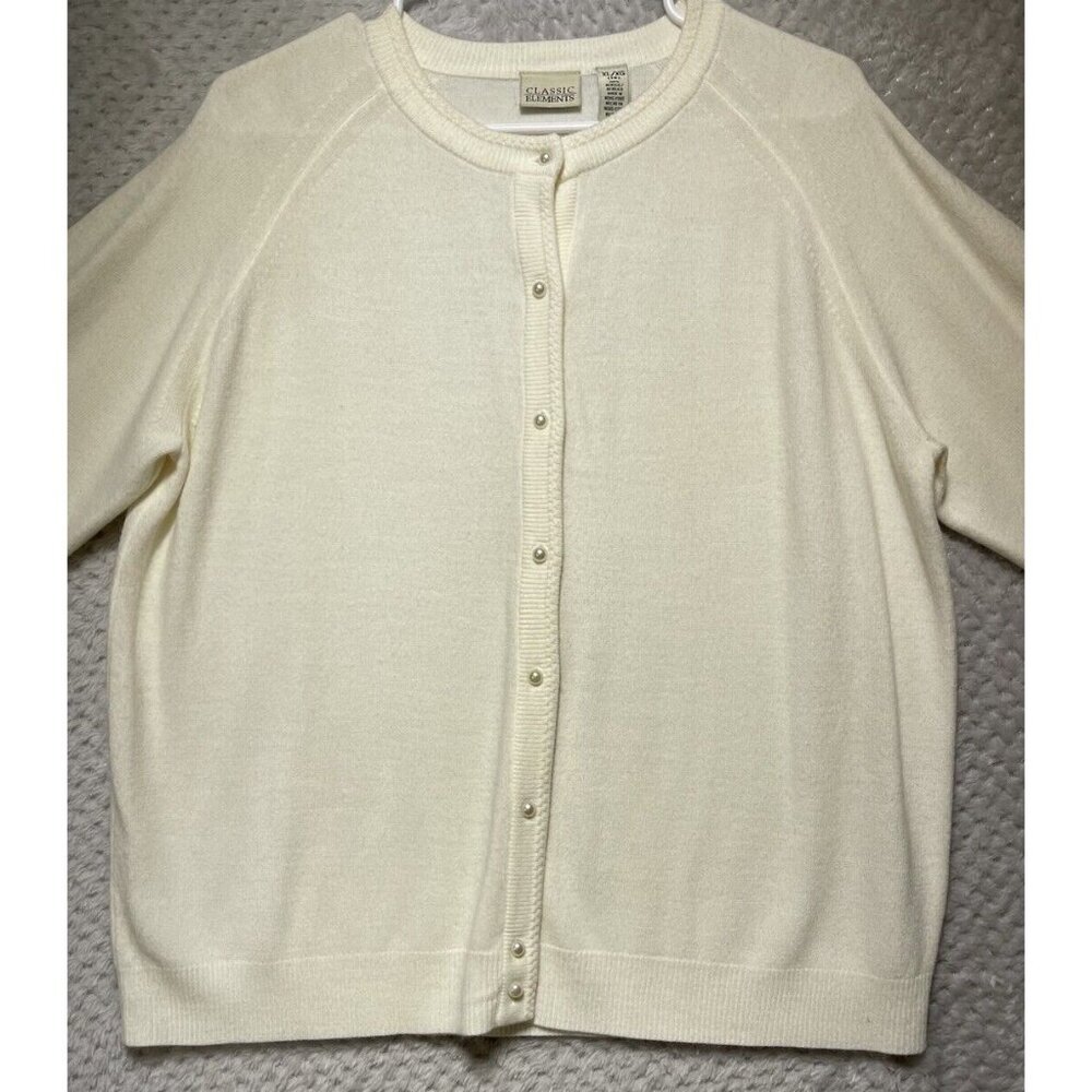 Vintage‎ Classic Elements Cream Ivory Cardigan Sweater Pearl Buttons Womens XL